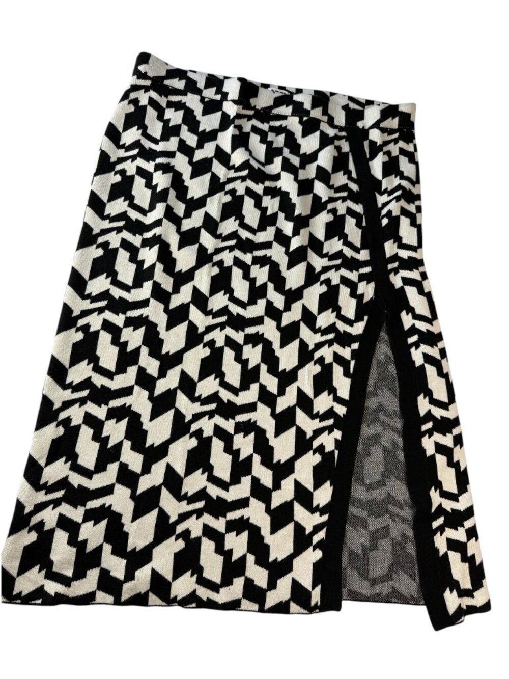 FUTURE COLLECTIVE Long Skirt w/ Side Slit.  Cotton.  Black / White Geometric 1XL